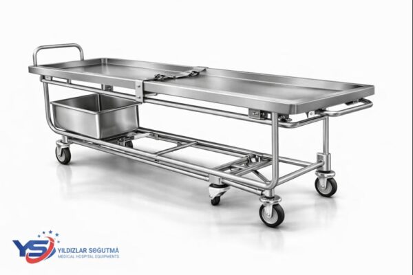 Cenaze nakil arabası paslanmaz çelik gövde. Hastane ve belediyeler için güvenli ve dayanıklı taşıma sistemi.