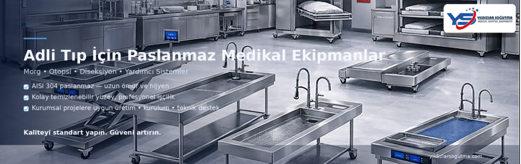 Hastane ve adli tıp için morg ekipmanları, otopsi/diseksiyon/gasil masaları ve paslanmaz üretim. Kalite, garanti, hızlı teslimat ve kurumsal teklif.