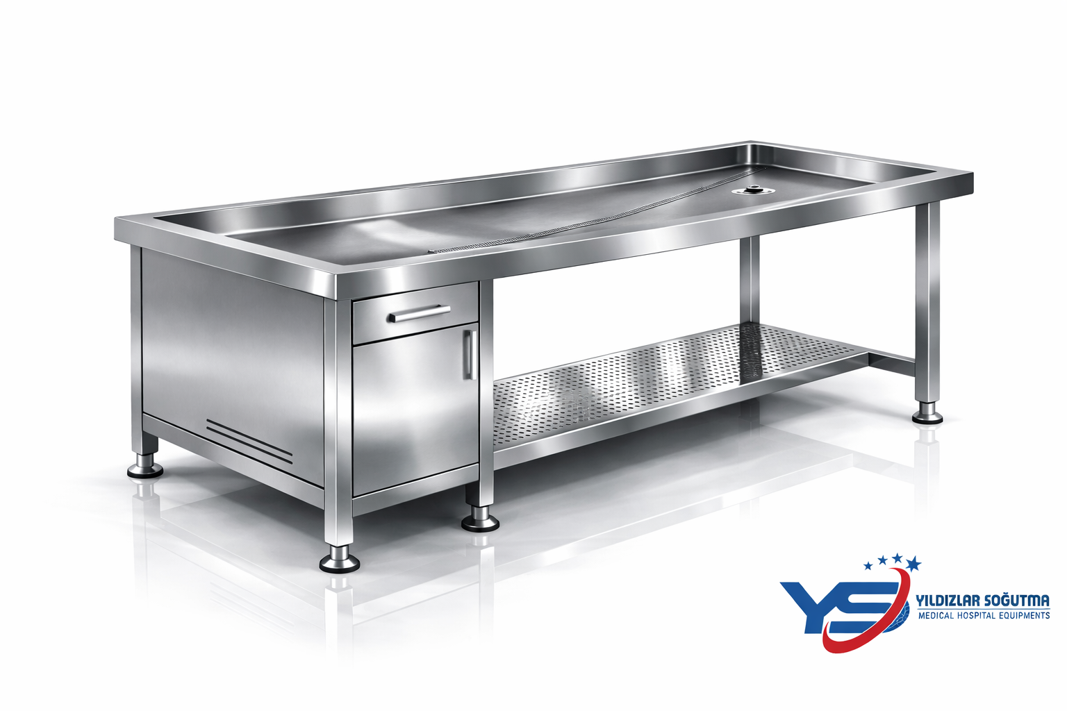 Paslanmaz çelik cenaze yıkama masası YS 003 R-XLİNE DX – Yıldızlar Soğutma morg ve gasilhane ekipmanı